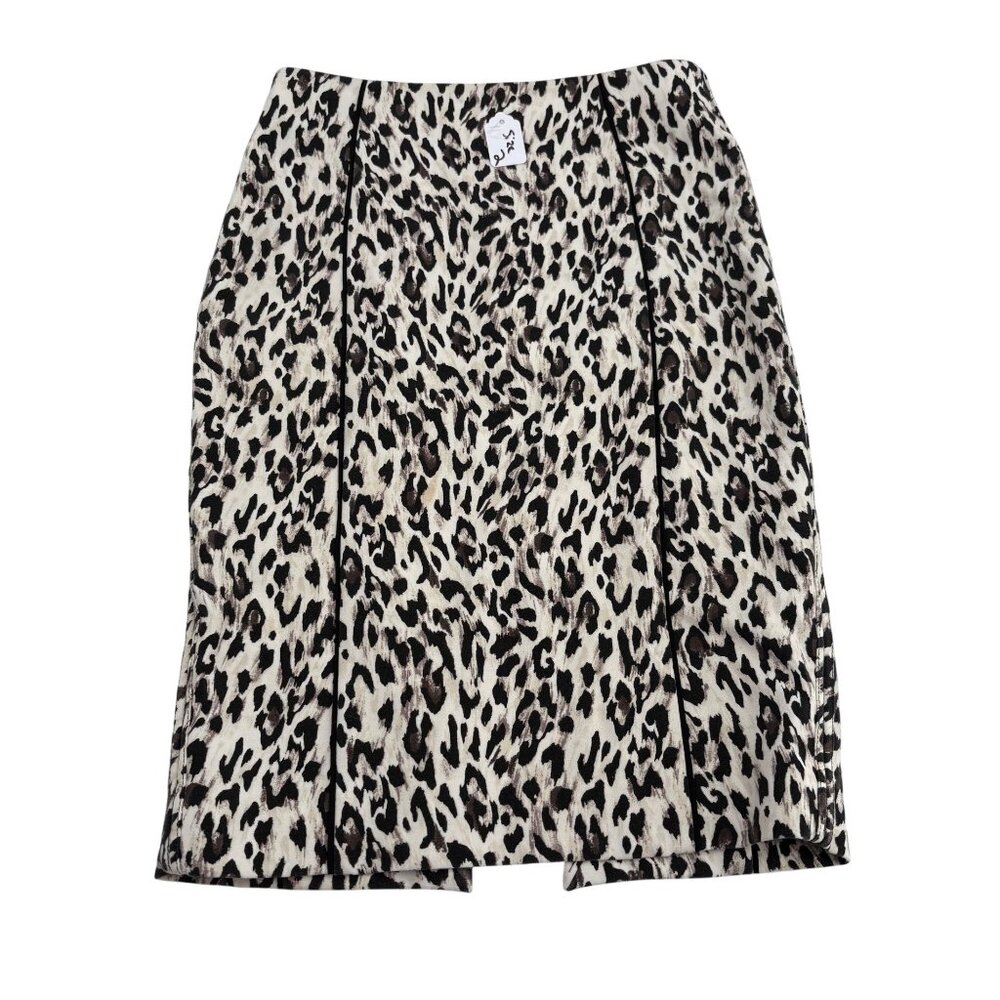 White House Black Market Leopard Print Pencil Skirt Size 2 Thick Knit‎ Stretch